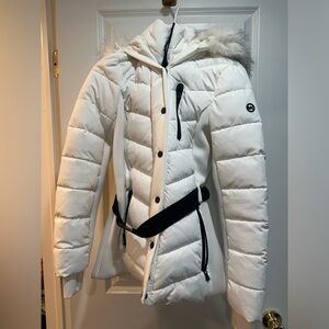 Michael Kors White Puffer Jacket with Fur Trim